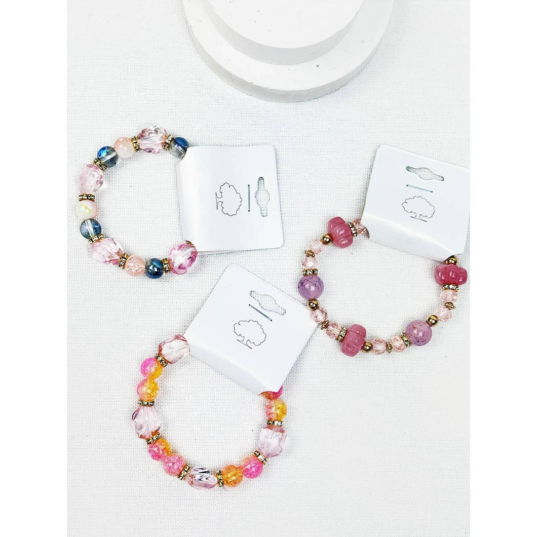 Soft Pink Shades of Mix Bead Stretch Bracelets: MIX COLOR / ONE(12)