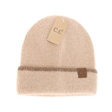 Ivory Soft Feather Yarn Striped Cuff C.C Beanie