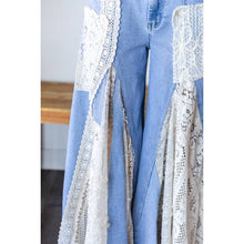 Denim Lace Insert Ruffle Flare Wide Leg Oli+Hali Pants