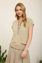 Light Olive Split Neck Batwing Sleeveless Knit Sweater