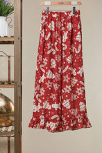 Red Printed Wide-Leg Pants with Ruffle Hem