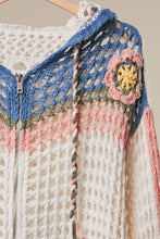 Ivory Bloom Zip Hood Crochet Cardigan