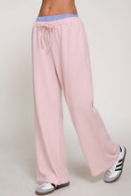 Pink Elastic Waist Long Pants with Contrasting Check Panel