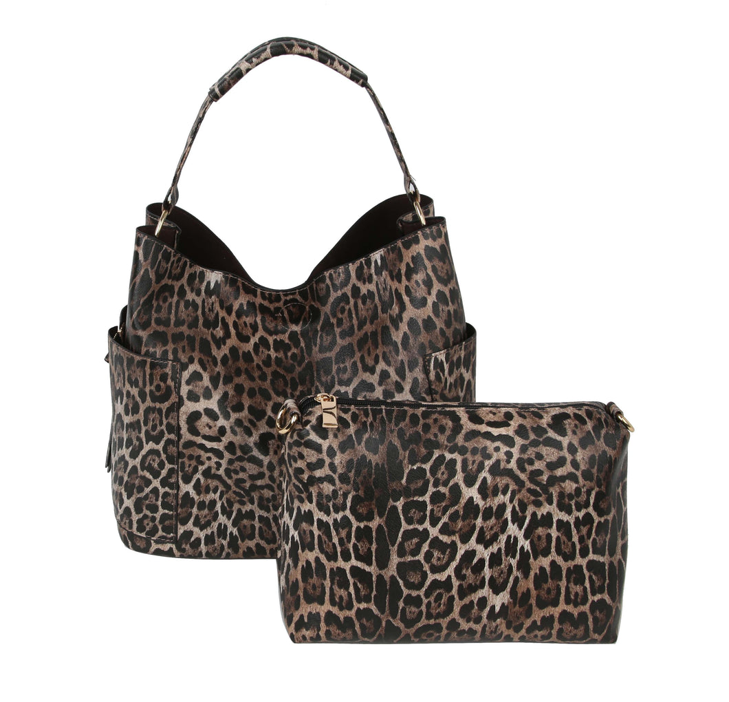 Taupe Animal Print Hobo Handbag Set