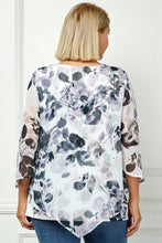 Ivory Black Taupe Plus Bloom Water Floral Layered Blouse