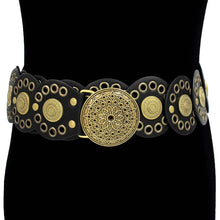 Black Gold Wide Western Mandala Conchos Adjustable Statement Waist Belt