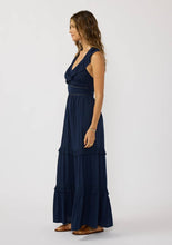 Navy Lace Trim Ruffle Tiered Maxi Dress