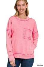 Ash Black terry Washed Raw Edge Front Pocket Pullover