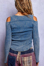 Vintage Washing Solid Buckle Open Shoulder Knit Thermal Top: PALE OLIVE