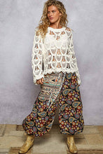 Ivory Round neck long sleeve solid crochet POL top