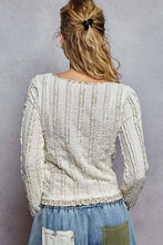 Cream Square neck long sleeve lace printed solid ruffle knit POL top