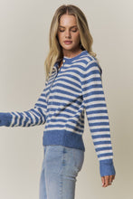 STRIPED KNIT HENLEY SWEATER Blue