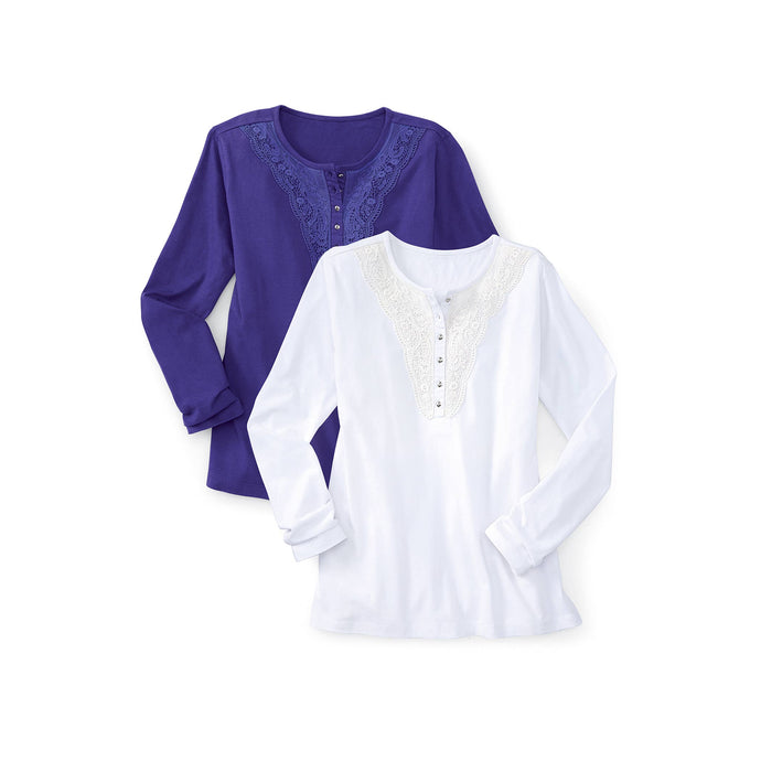 White Lace Henley Top