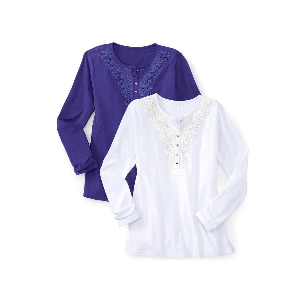 White Lace Henley Top