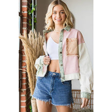 Washed Colorblock Button Down Fringe Twill Oli&Hali Jacket: Pink Combo