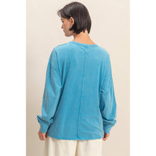 Ocean Blue Oversized Washed Long Sleeve Pocket Tee