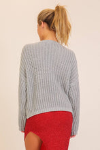 Grey Red Sugarplum Bow Knit Sweater