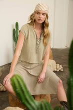 Light Olive Split Neck Batwing Sleeveless Knit Sweater