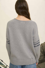Oatmeal Distressed Long Sleeve Varsity Knit Top