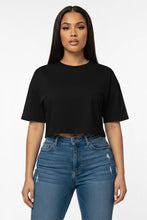Black Short Sleeve Round Neck Basic Crop Top