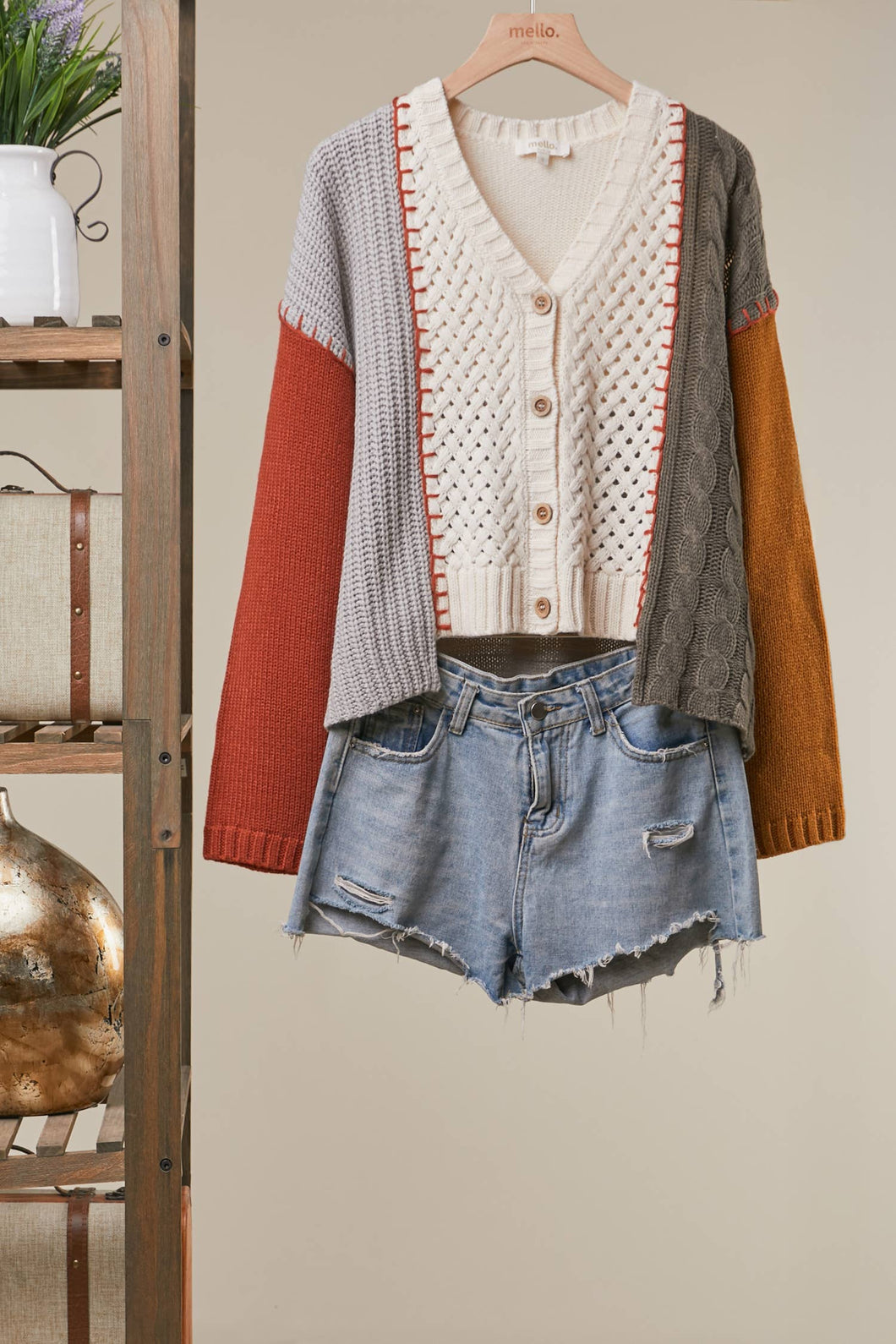 Ivory Multi Color-Blocked Knit Sweater