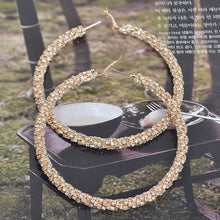 Gold Twisted Rhinestone 80mm Hoop Earrings