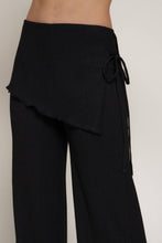Black Tied Overwrap Front Texture Knit Long Pants