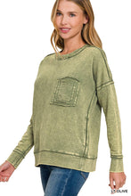 Ash Black terry Washed Raw Edge Front Pocket Pullover