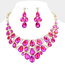 Jet Black Teardrop Stone Cluster Evening Necklace