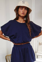 Ash Grey Bubble Hem & Sleeve Terry Crop Top