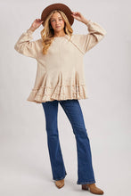 Oatmeal French Terry Ruffled Tiered Hem Tunic Sweatshirt