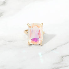 Rose Bold Emerald Cut Stone Cluster Accent Adjustable Ring