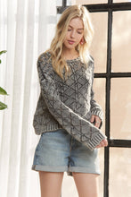 LONG SLEEVE DIAMOND KNIT SWEATER - CESW3862: CHARCOAL / S-M-L(2-2-2)