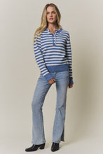 STRIPED KNIT HENLEY SWEATER Blue