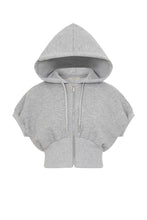 Grey Elise Hooded Knit Dolman Short Sleeve Zip