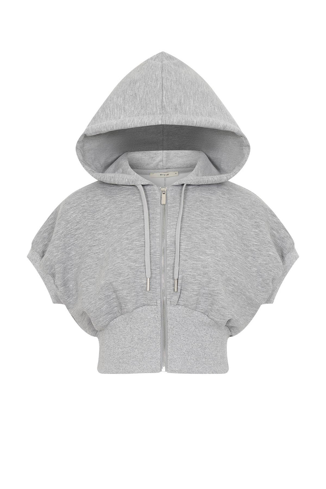 Grey Elise Hooded Knit Dolman Short Sleeve Zip