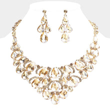 Jet Black Teardrop Stone Cluster Evening Necklace
