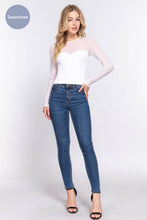 White Long Sleeve Round Neck Mesh Combination Seamless Top