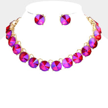 Peach Rose Gold Round Stone Link Evening Necklace
