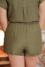 Olive Crinkled Ruffle Waist Drawstring Shorts