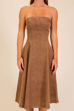 Mocha Strapless Stretch Denim Midi Dress