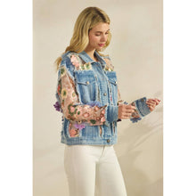 Med Wash Denim Veveret Jacket with Floral Organza Inset