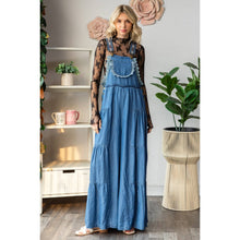 Med Wash Embroidered Strap Flowy Veveret overalls