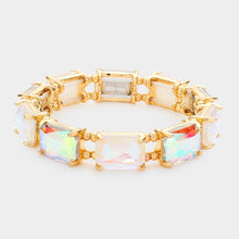 Blue Red White Emerald Cut Stone Stretch Evening Bracelet