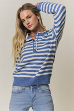 STRIPED KNIT HENLEY SWEATER Blue