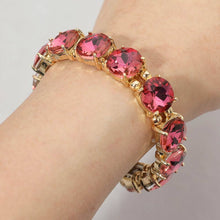 Pink Round Stone Cluster Beaded Stretch Evening Bracelet