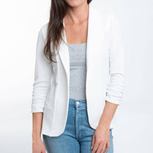 White Dove Ruched Stretch 3/4  Sleeve Crepe Blazer