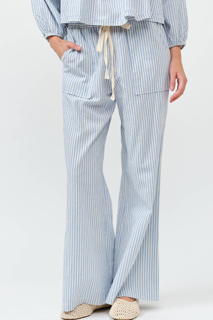 Light Blue Striped Wide Pants