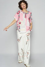 Aqua POL Round neck short sleeve floral knit rib top