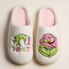 Ivory Pink Howdy Western Grinch Holiday Indoor Slippers: Ivory Pink